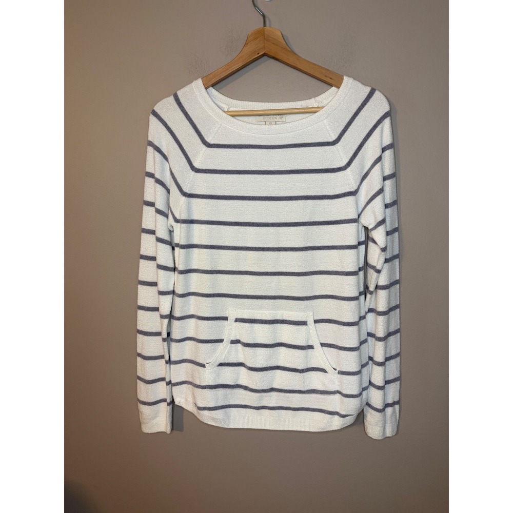 Barefoot Dreams CozyChic Ultra Lite Pullover Women XS White Striped Excellent
